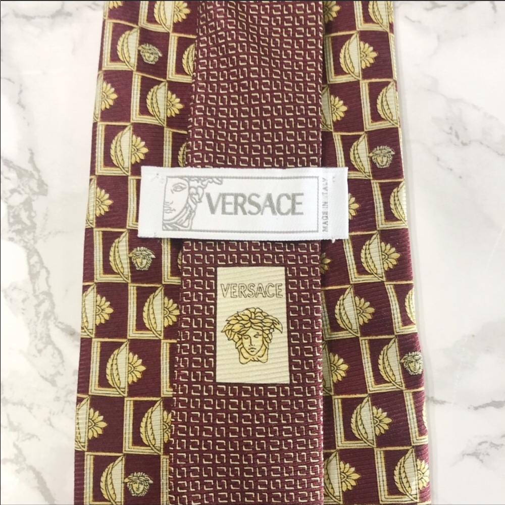 Versace Red Gold Floral Medusa Silk Tie EUC